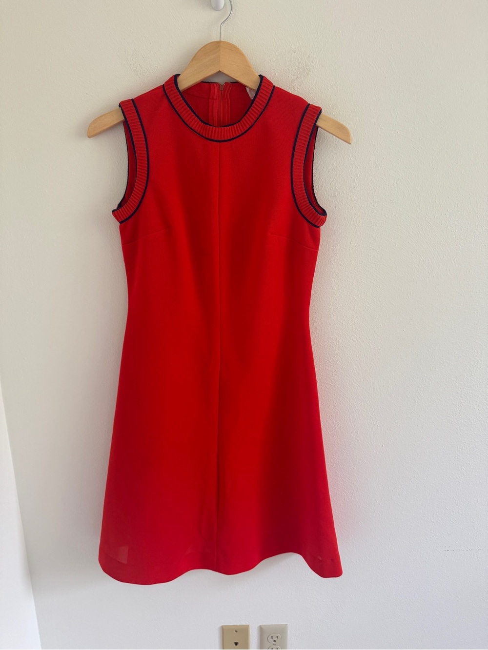 Vintage 60s Orange Shift Dress with Navy Trim